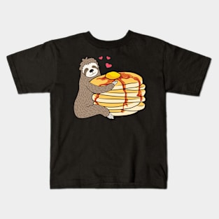 Kawaii Sloth Loves Pancakes Cute Breakfast Flapjack Lover Kids T-Shirt